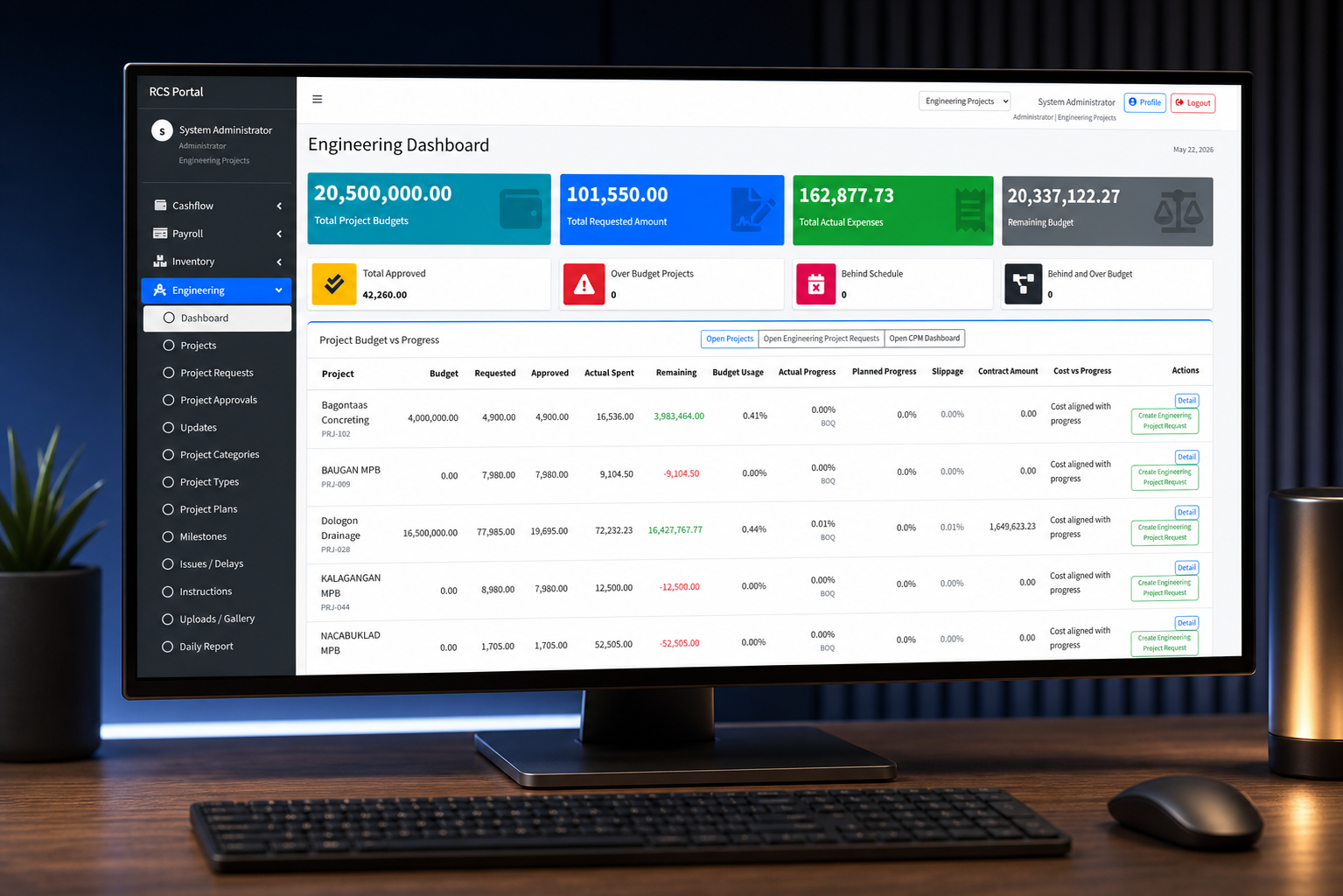 Refuge Construction Services Portal desktop mockup