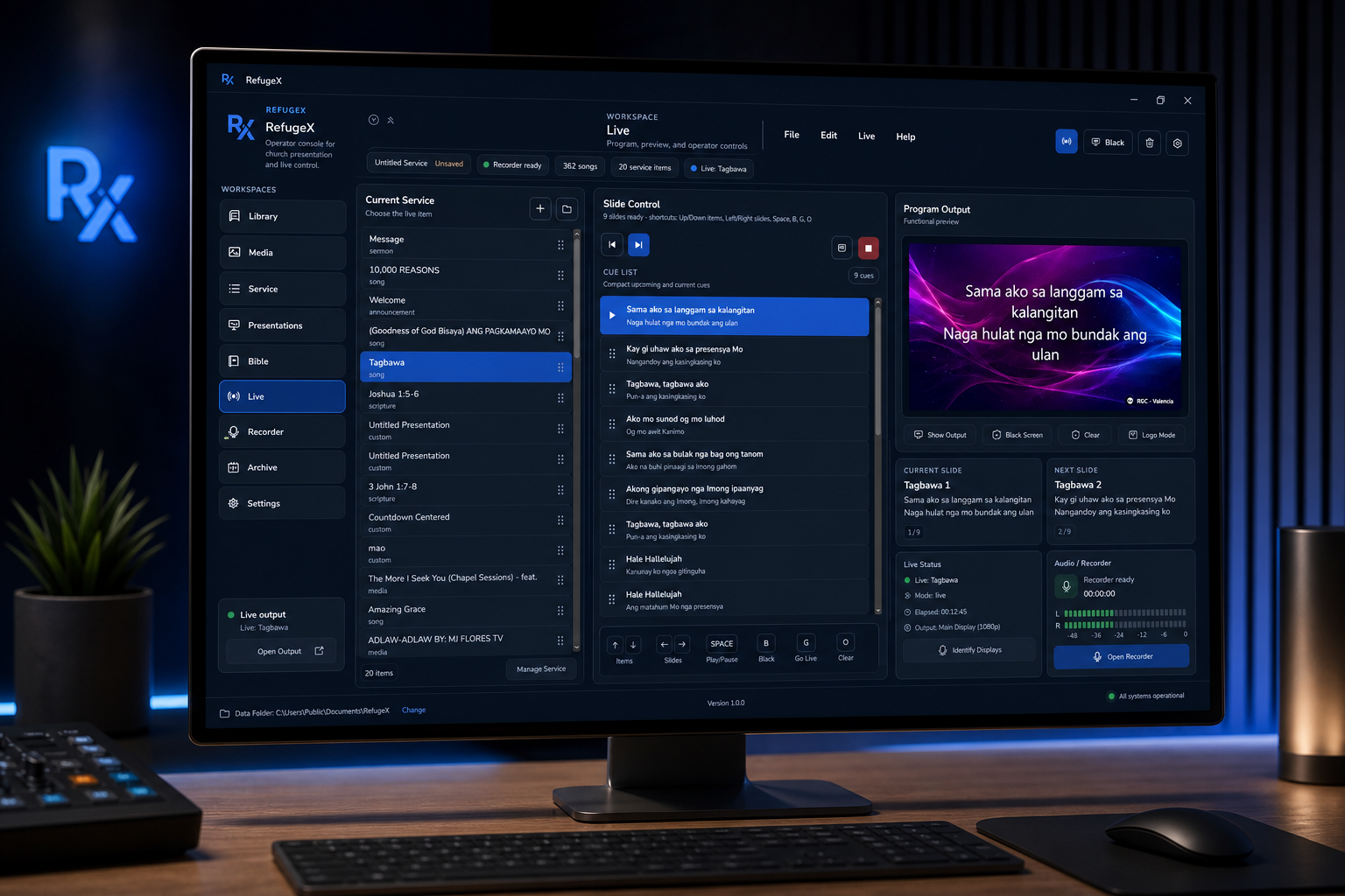 RefugeX desktop app mockup